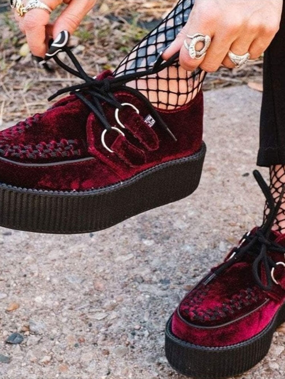 T.U.K Viva High Creeper Burgundy Velvet Shoes